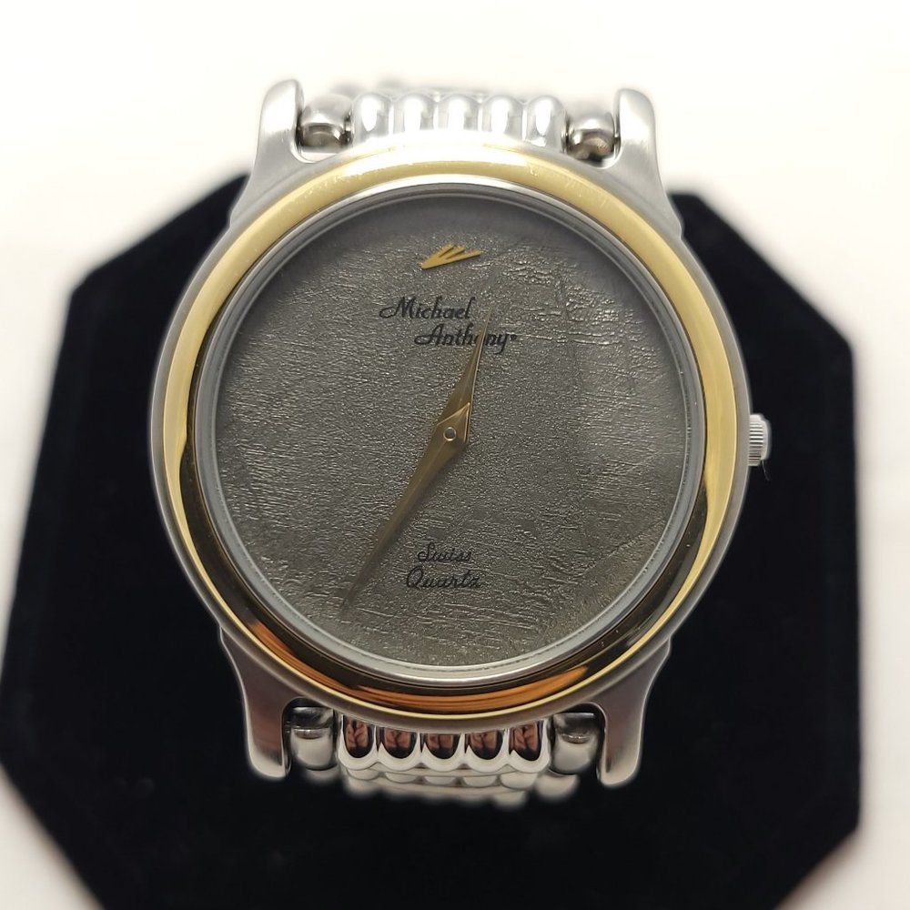 Rare Michael Anthony Meteorite Dial 14k Gold Bezel Quartz Men's Watch - 0963